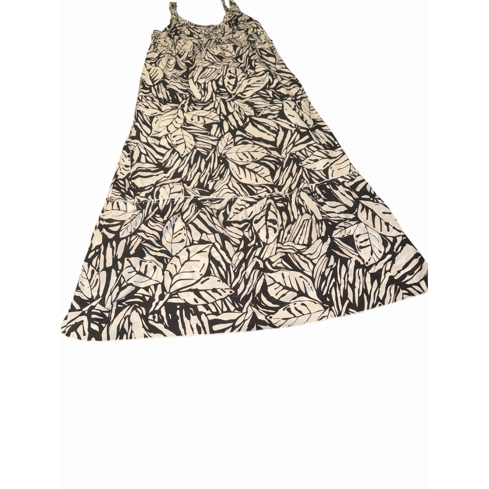 Black & White Tropical Leaf 100% Cotton Lined  Maxi Dress 12 Boho Resort Beach - Picture 3 of 9